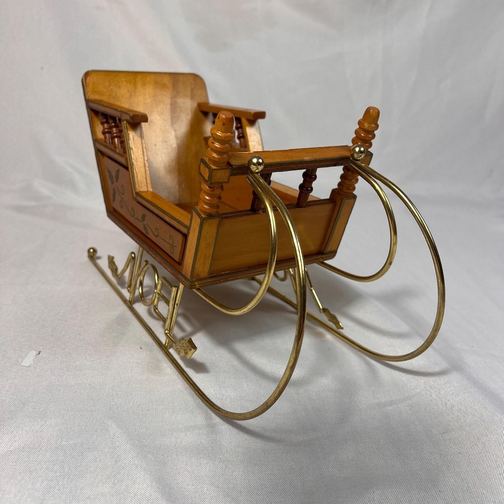 Vintage Wooden Christmas Sleigh Decor Brass NOEL Runner Holly Farmhouse Holiday - Picture 4 of 10